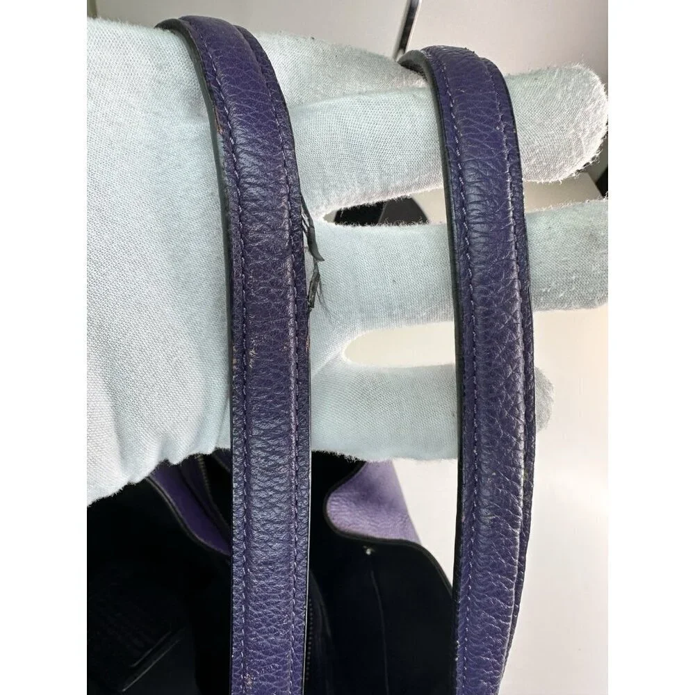 Vtg Coach Turnlock Edie Dark Purple Pebble Leather Shoulder Bag